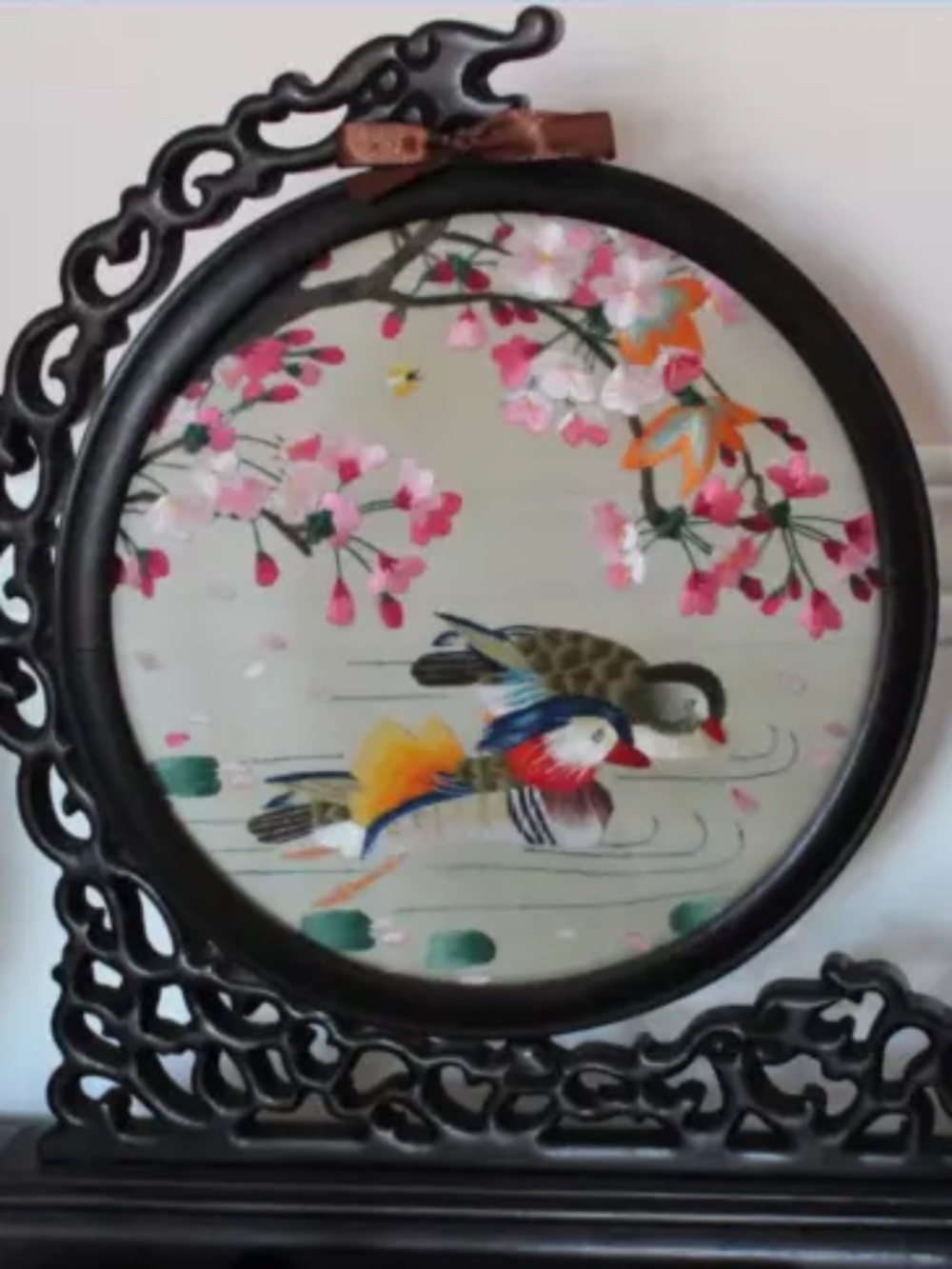 Double-sided silk embroidery art mandarin duck plum blossom Screen